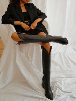 Black pu materiálu dámy nad kolená, topánky 2023 nové dámske rytier topánky ukázal prst dámske topánky