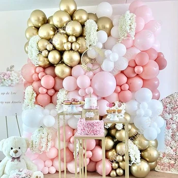 171pcs Macaron Ružové Balóny Svadobné Party Pozadí Baby Sprcha Dodávky Biely Udalosť Dekorácie Narodeniny Balón Garland Súpravy