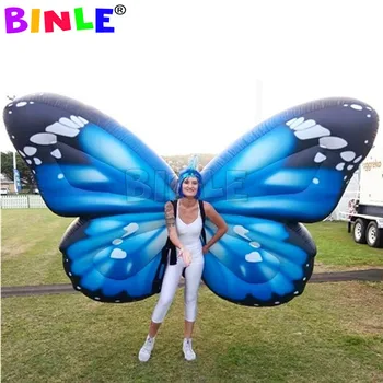 Klub Strany Dekoratívne Modrá Lietajúce Nafukovacie Motýľ S LED Svetelné Pásy Giant Adult Performance Kostým Pre Udalosť