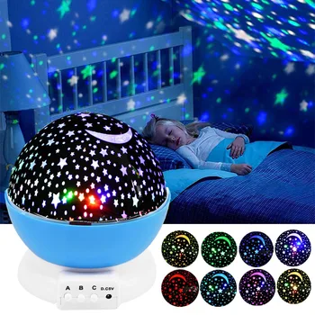Hviezda Mesiaca Projektor Lampa LED Rotačné Nočné Svetlo USB Romantický Hviezdna Galaxy Stolové Svietidlo Pre Dieťa Deti, Spálne, detskej izbe Nočného