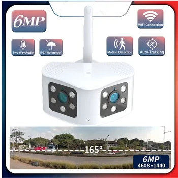 6MP 4K Duálny Objektív Panoramatické Pevného radaru (Kamery Ultra Širokým Uhlom 165° WIFI 4K Vonkajšie Kamery AI Ľudských Detekcie Bezdrôtových IP CCTV Kamery